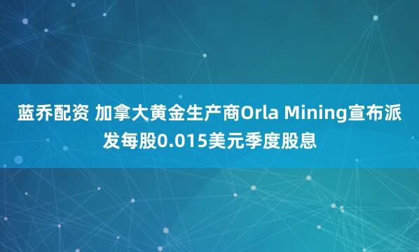 蓝乔配资 加拿大黄金生产商Orla Mining宣布派发每股0.015美元季度股息
